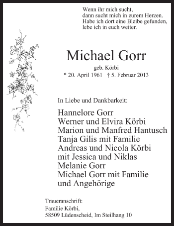 Traueranzeige von Michael Gorr von MZV