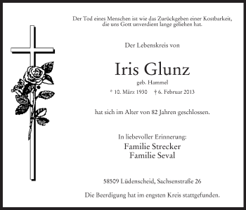 Traueranzeige von Iris Glunz von MZV