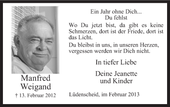 Traueranzeige von Manfred Weigand von MZV