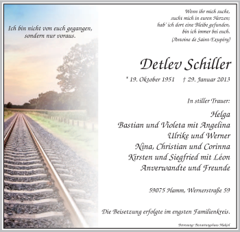 Traueranzeige von Detlev Schiller von MZV