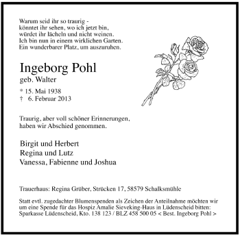 Traueranzeige von Ingeborg Pohl von MZV
