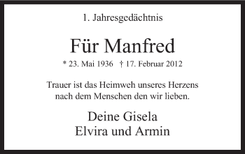 Traueranzeige von Manfred  von MZV