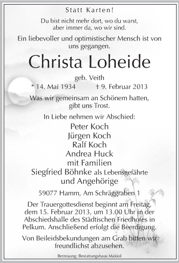 Traueranzeige von Christa Loheide von MZV