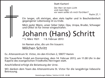 Traueranzeige von Johann Schritt von MZV