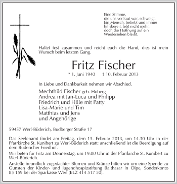 Traueranzeige von Fritz Fischer von MZV