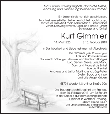 Traueranzeige von Kurt Gimmler von MZV