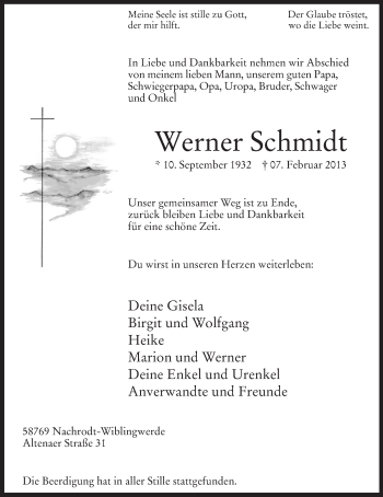 Traueranzeige von Werner Schmidt von MZV