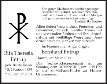 Traueranzeige von Rita Theresia Entrup von MZV