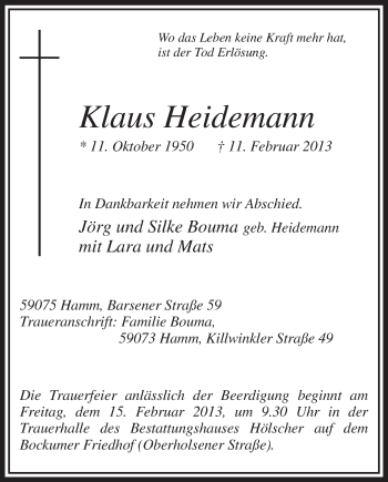 Traueranzeige von Klaus Heidemann von MZV
