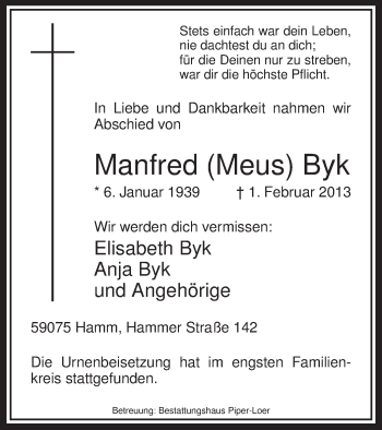 Traueranzeige von Manfred Byk von MZV