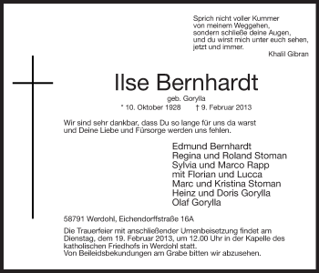 Traueranzeige von Ilse Bernhardt von MZV