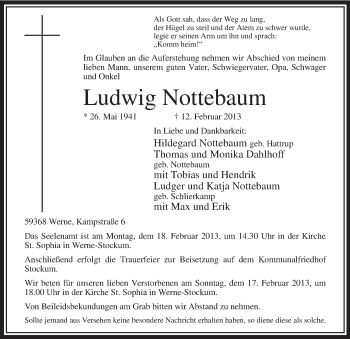 Traueranzeige von Ludwig Nottebaum von MZV