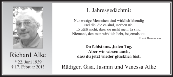 Traueranzeige von Richard Alke von MZV