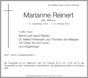 Traueranzeige von Marianne Reinert von MZV