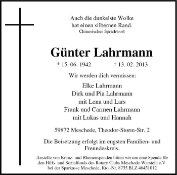 Traueranzeige von Günter Lahrmann von MZV