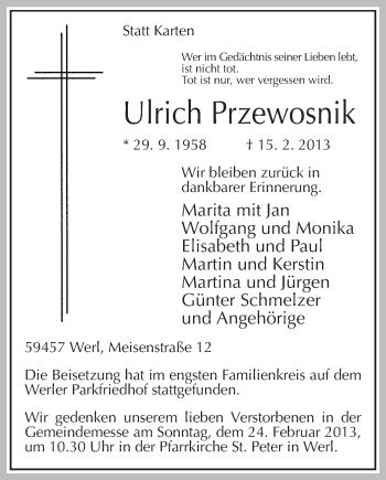Traueranzeige von Ulrich Przewosnik von MZV