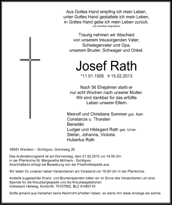 Traueranzeige von Josef Rath von MZV