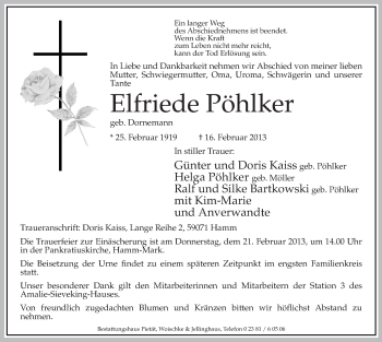 Traueranzeige von Elfriede Pöhlker von MZV