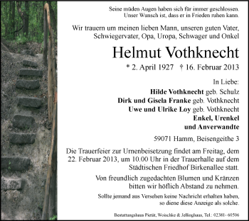 Traueranzeige von Helmut Vothknecht von MZV