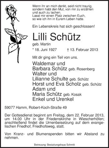 Traueranzeige von Lilli Schütz von MZV