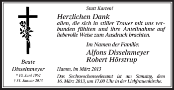 Traueranzeige von Beate Disselnmeyer von MZV