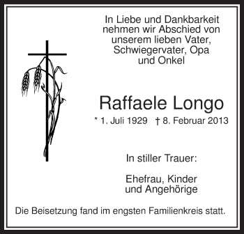 Traueranzeige von Raffaele Longo von MZV