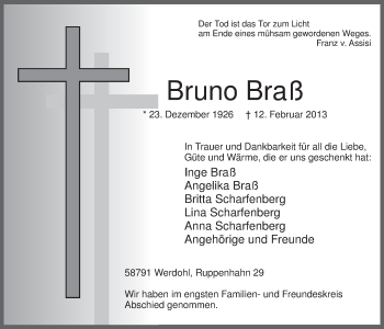 Traueranzeige von Bruno Braß von MZV