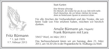 Traueranzeige von Fritz Bürmann von MZV