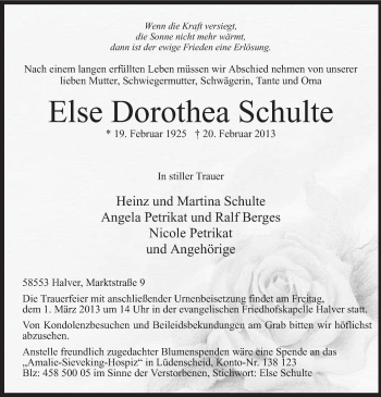 Traueranzeige von Else Dorothea Schulte von MZV