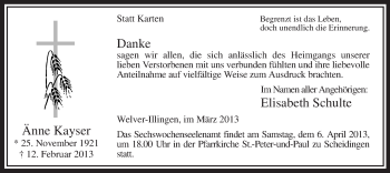 Traueranzeige von Änne Kayser von MZV