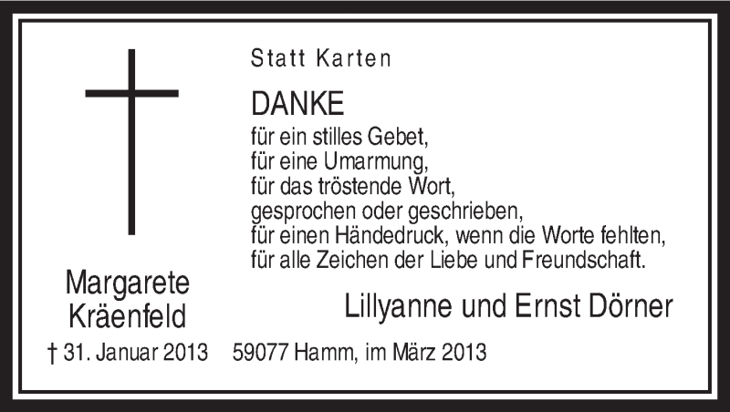  Traueranzeige für Margarete Kräenfeld vom 02.03.2013 aus MZV