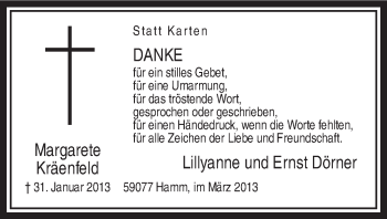 Traueranzeige von Margarete Kräenfeld von MZV