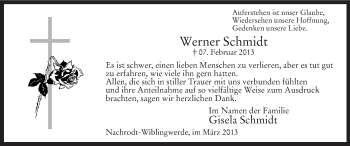 Traueranzeige von Werner Schmidt von MZV
