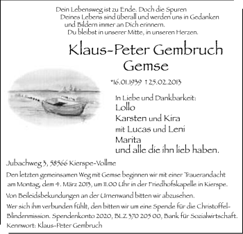 Traueranzeige von Klaus-Peter Gembruch von MZV