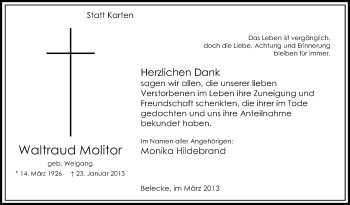 Traueranzeige von Waltraud Molitor von MZV