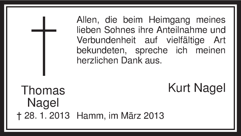  Traueranzeige für Thomas Nagel vom 02.03.2013 aus MZV