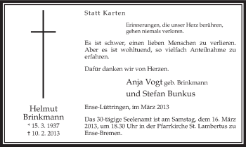 Traueranzeige von Helmut Brinkmann von MZV