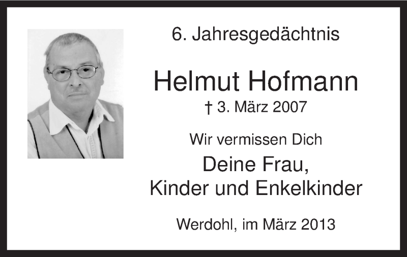  Traueranzeige für Helmut Hofmann vom 02.03.2013 aus MZV