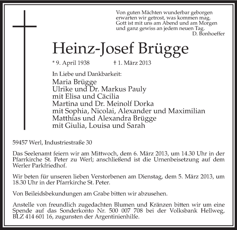  Traueranzeige für Heinz-Josef Brügge vom 04.03.2013 aus MZV