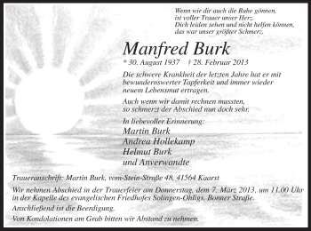 Traueranzeige von Manfred Burk von MZV