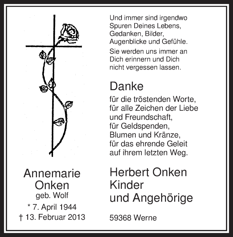  Traueranzeige für Annemarie Onken vom 09.03.2013 aus MZV