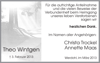 Traueranzeige von Theo Wintgen von MZV