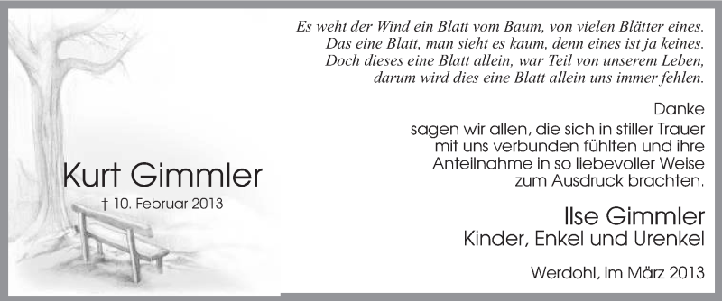  Traueranzeige für Kurt Gimmler vom 09.03.2013 aus MZV