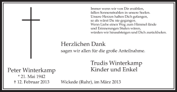 Traueranzeige von Peter Winterkamp von MZV