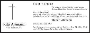 Traueranzeige von Rita Aßmann von MZV