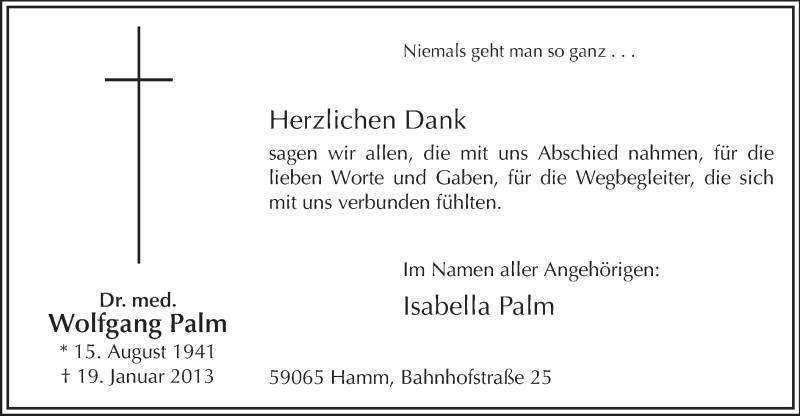  Traueranzeige für Wolfgang Palm vom 09.03.2013 aus MZV