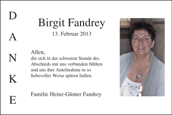 Traueranzeige von Birgit Fandrey von MZV