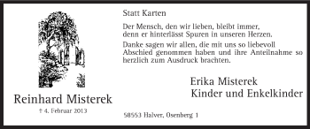 Traueranzeige von Reinhard Misterek von MZV