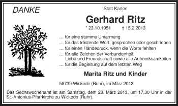 Traueranzeige von Gerhard Ritz von MZV