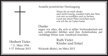 Traueranzeige von Herbert Vieler von MZV